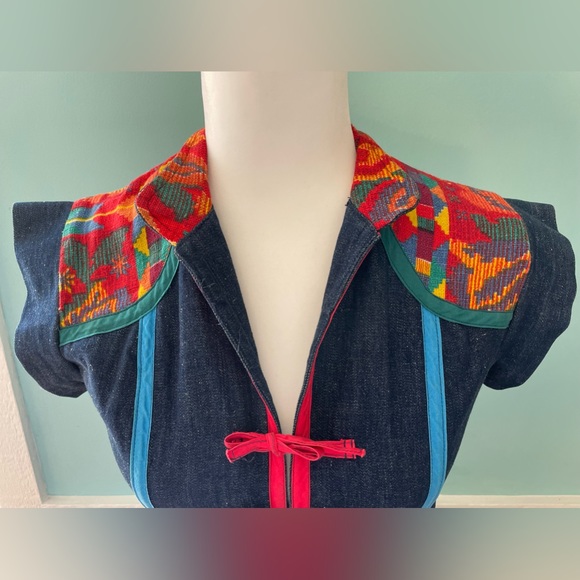 Vintage 1970s Retro Boho Denim Dress OOPS CALIFORNIA  Size 5/6 - Picture 2 of 9